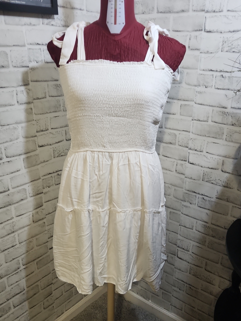 Zesica White  Tie-Shoulder Smocked Mini Dress